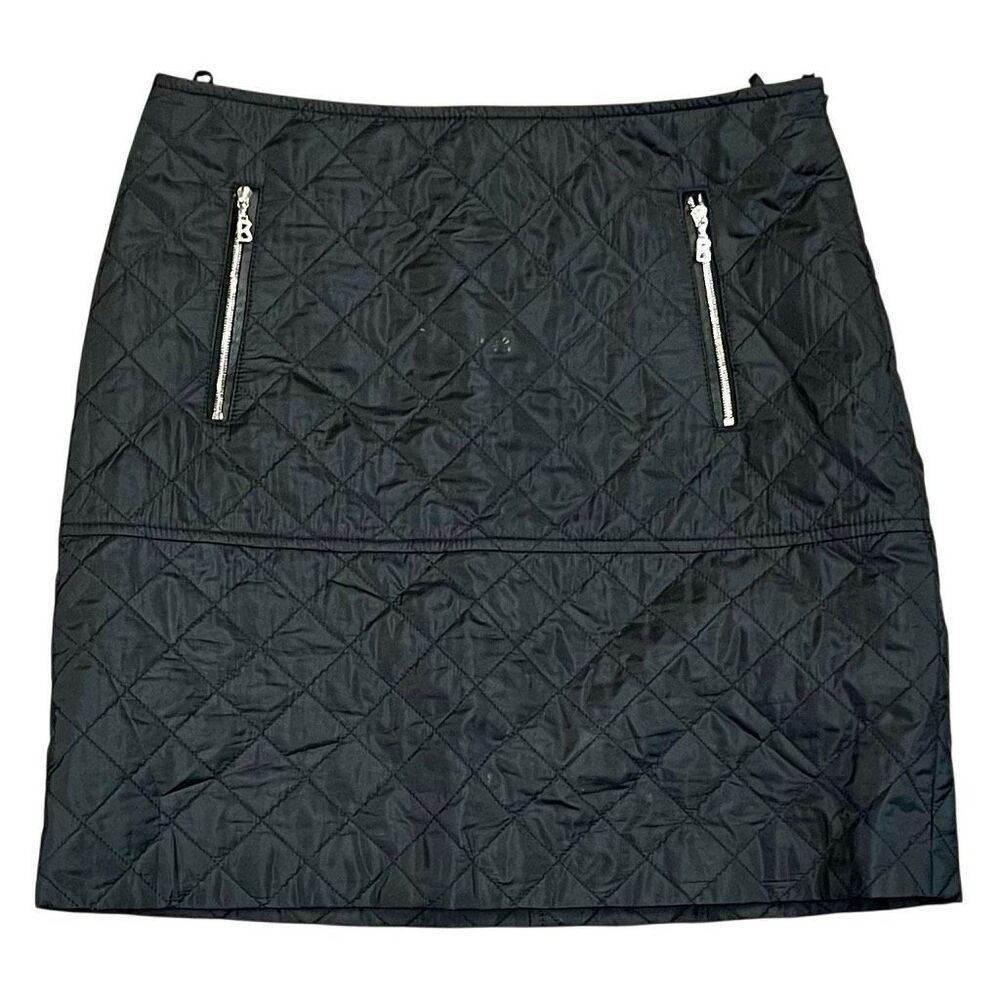 Bogner Black Quilted Mini Skirt with Silver Zipper Details